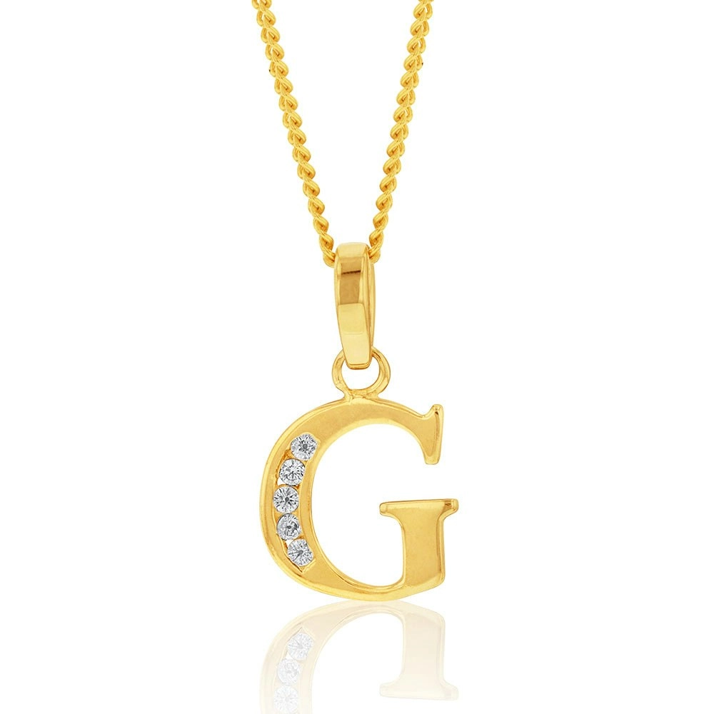 9ct Yellow Gold Initial G Zirconia Pendant