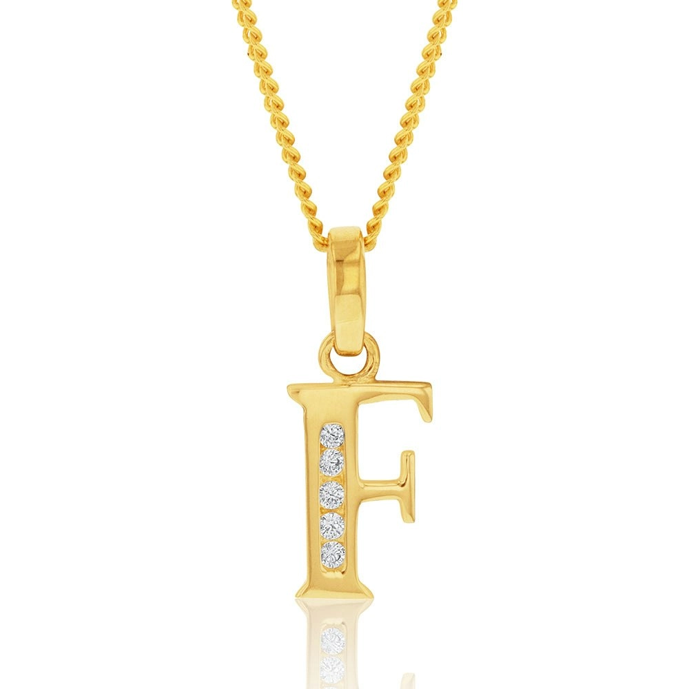 9ct Yellow Gold Initial F Zirconia Pendant