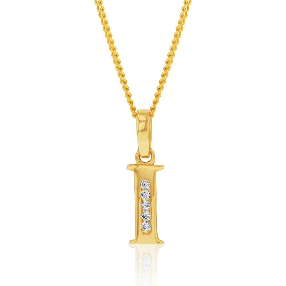 9ct Yellow Gold Initial I Zirconia Pendant