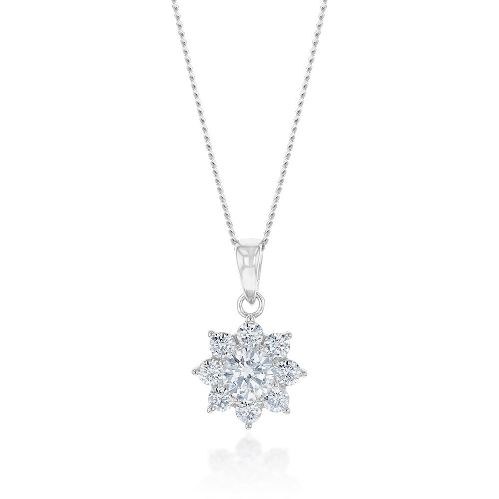 Sterling Silver Cubic Zirconia Flower Pendant