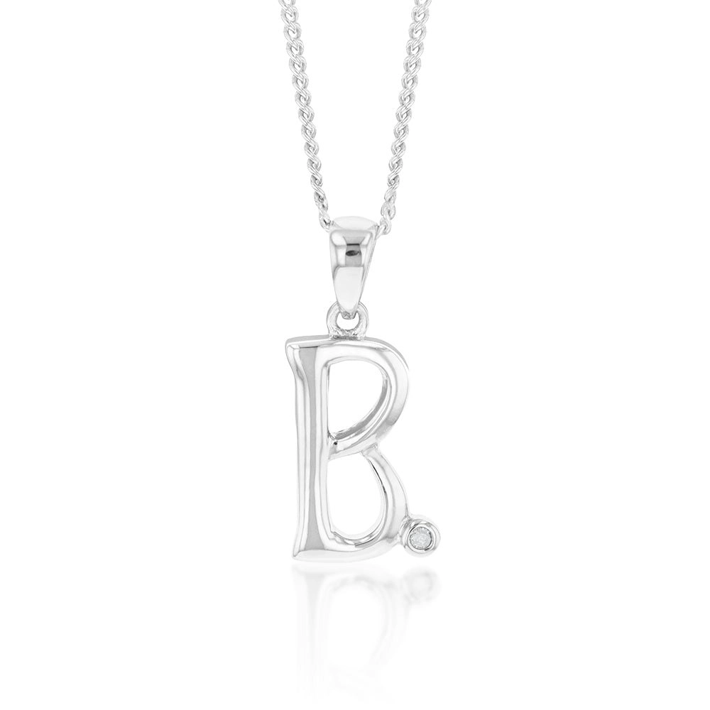 Silver Pendant Initial B set with Diamond