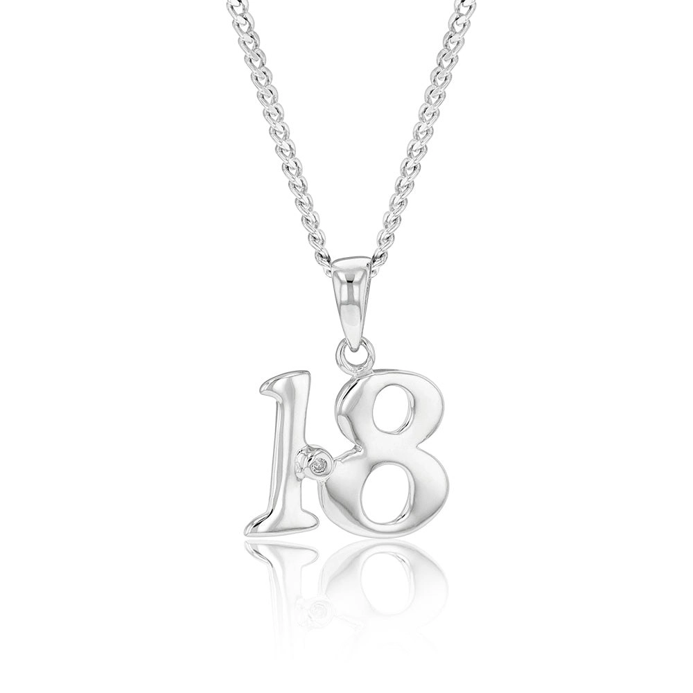 Silver Pendant Number 18 set with Diamond