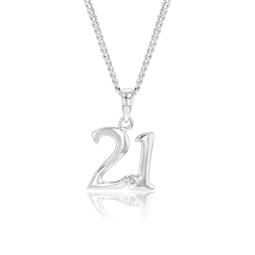 Silver Pendant Number 21 set with Diamond