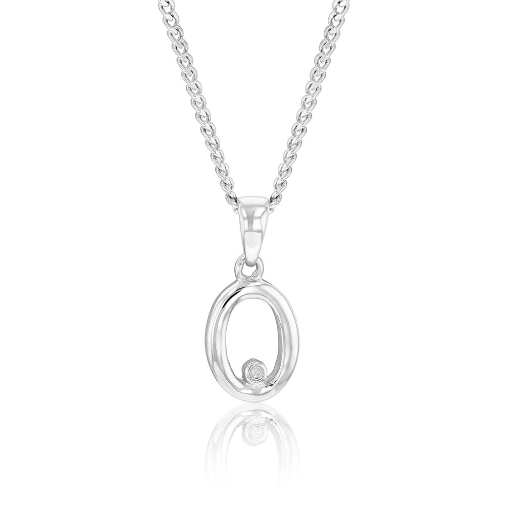 Silver Pendant Initial O set with Diamond