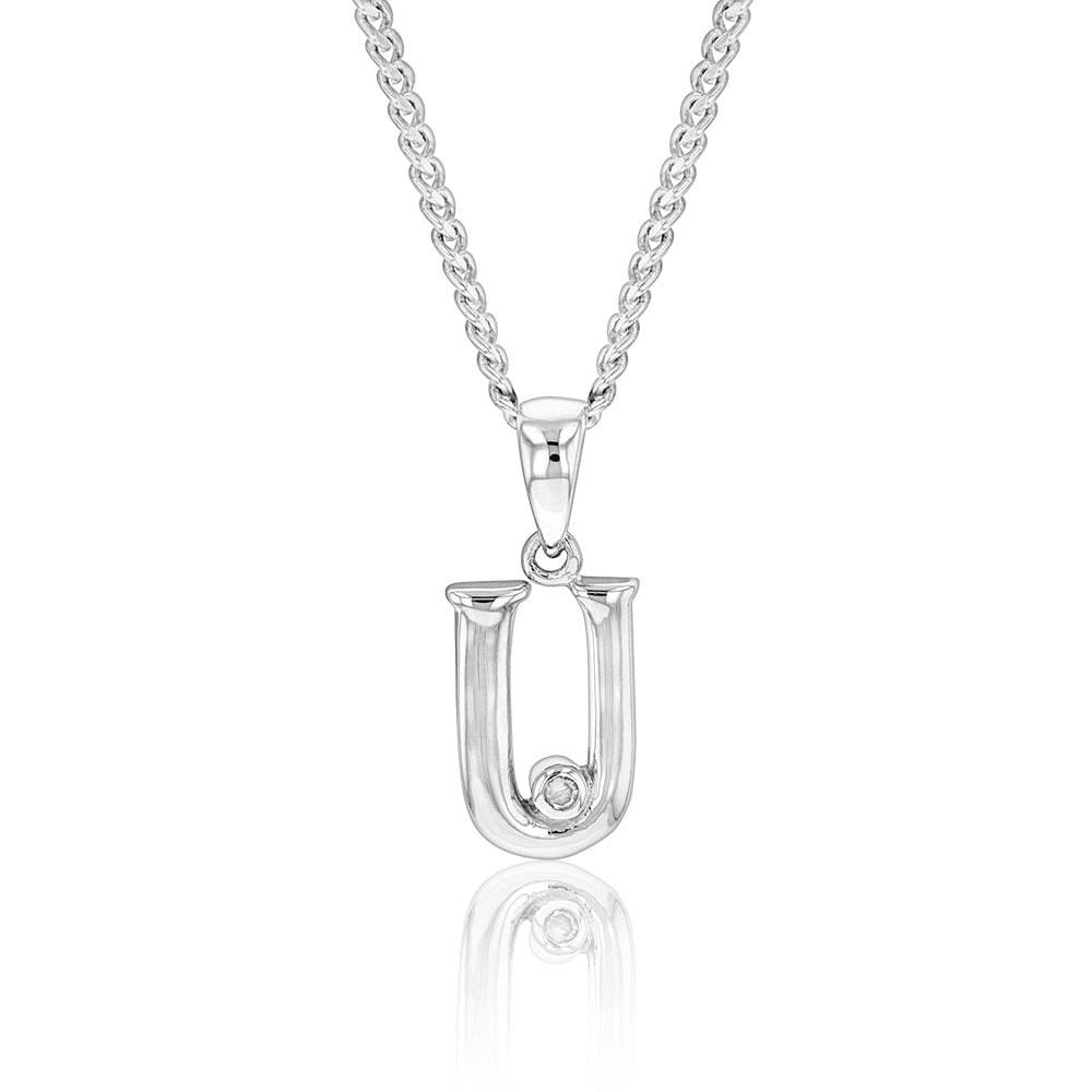 Silver Pendant Initial U set with Diamond