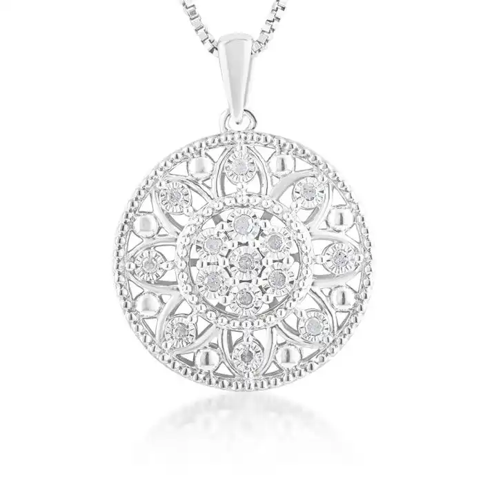 Silver 0.10 Carat Diamond Filigree Pendant