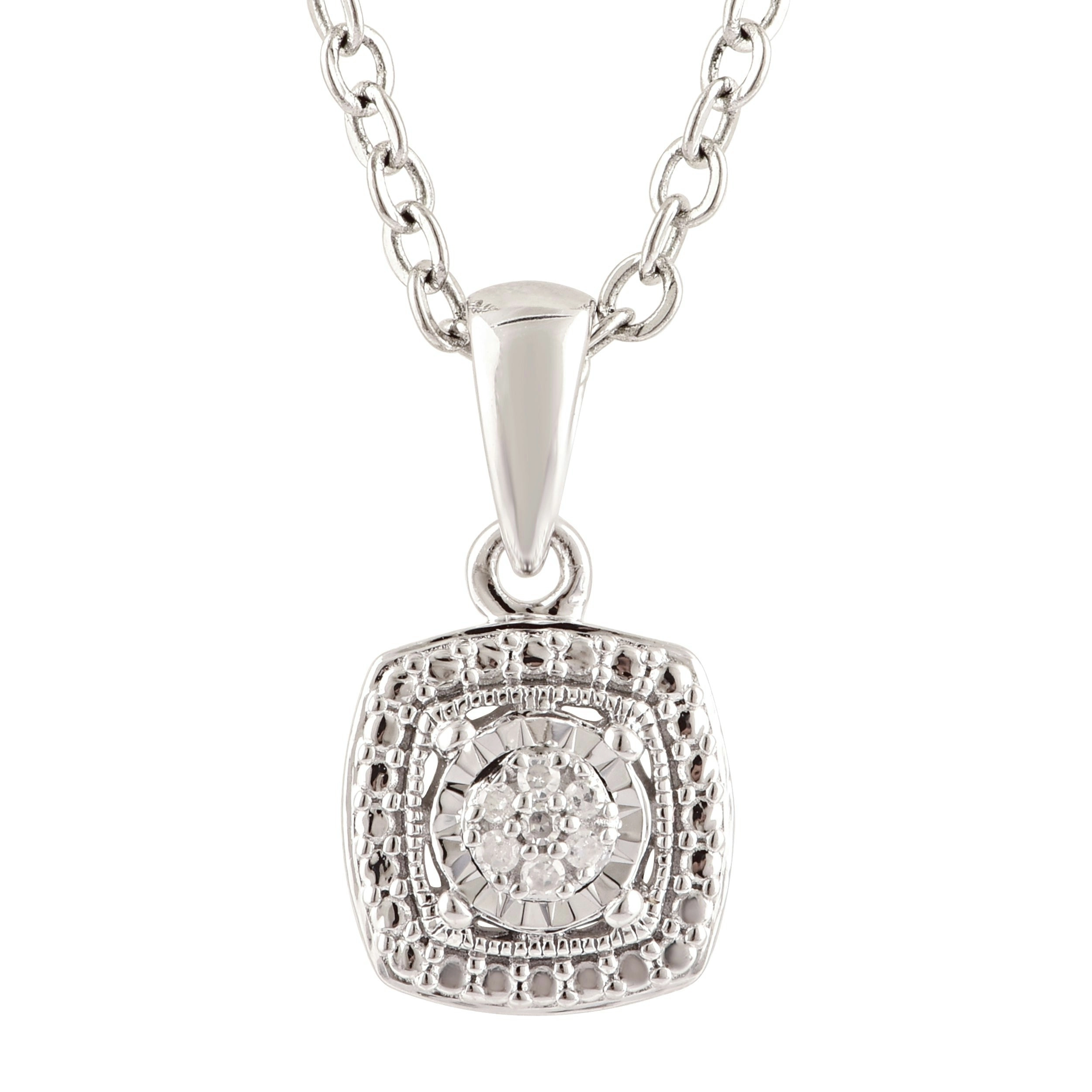 Sterling Silver 2 Points Diamond Pendant with Brilliant Cut Diamonds