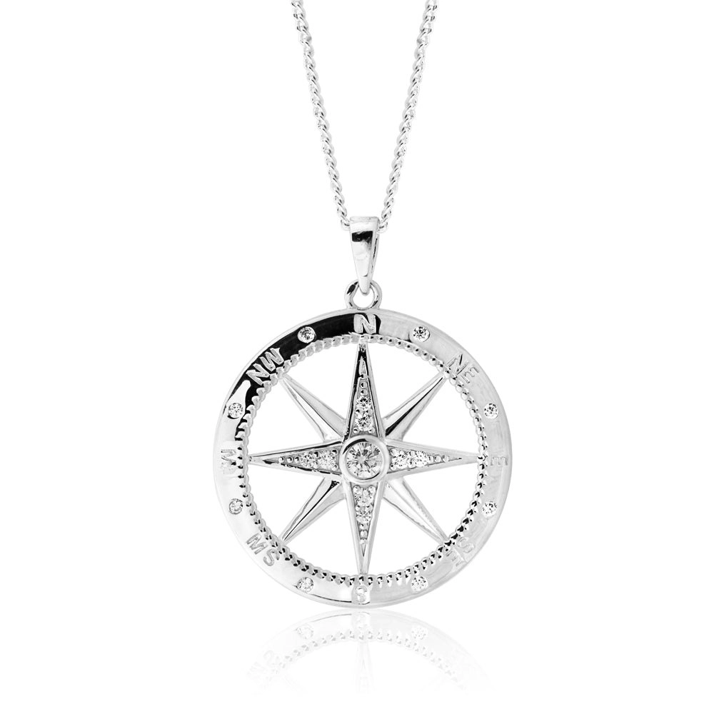 Sterling Silver Zirconia Compass Pendant