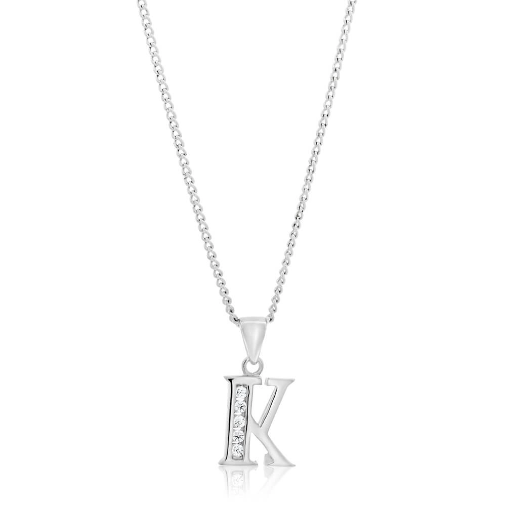 Sterling Silver Cubic Zirconia  Initial "K" Pendant