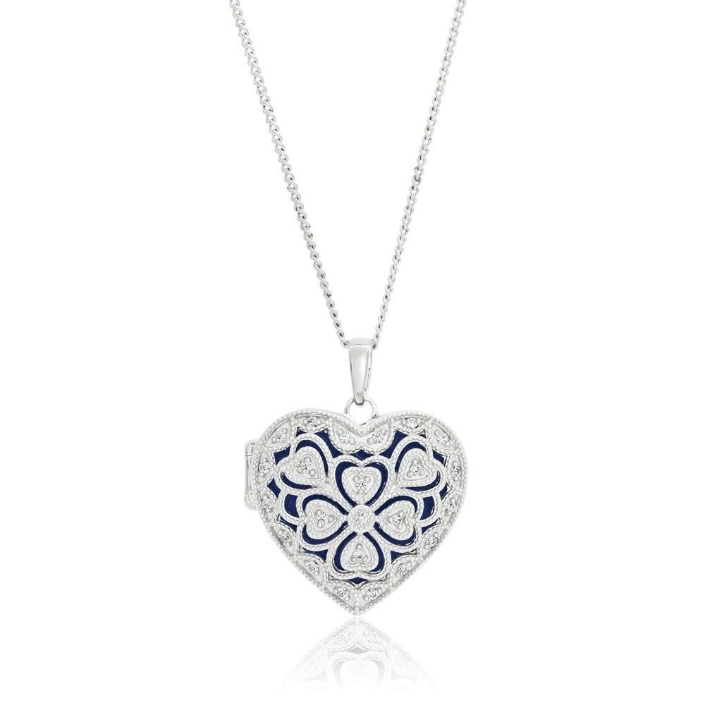 Sterling Silver Cubic Zirconia Vintage Heart Locket