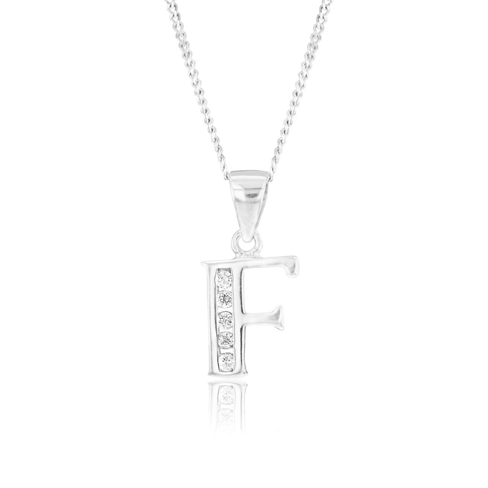 Sterling Silver Cubic Zirconia  Initial "F"  Pendant