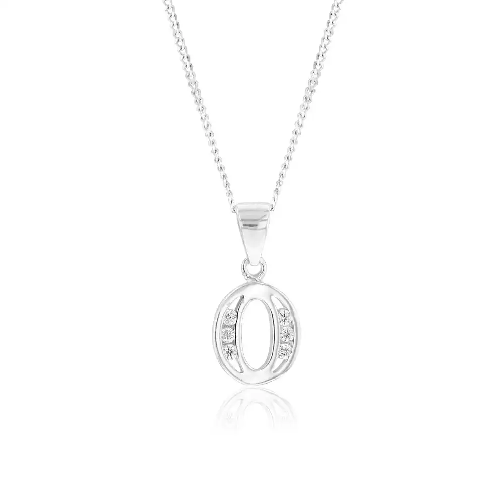 Sterling Silver Cubic Zirconia  Initial "O" Pendant