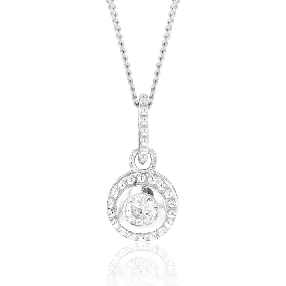 Sterling Silver Rhodium Plated White Cubic Zirconia Halo Pendant