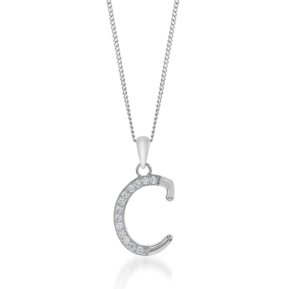 Sterling Silver Cubic Zirconia Cursive Initial "C" Pendant