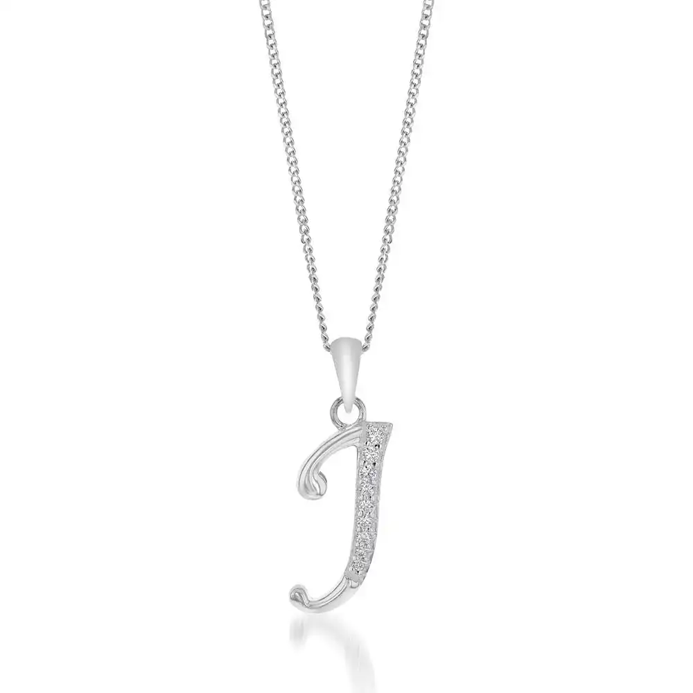 Sterling Silver Cubic Zirconia Cursive Initial "J" Pendant