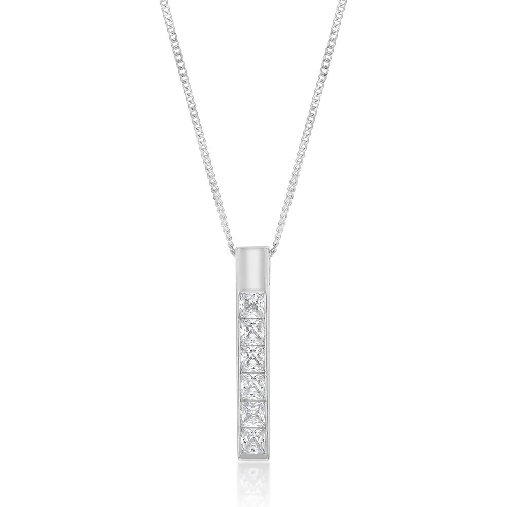 Sterling Silver Cubic Zirconia On Vertical Bar Pendant