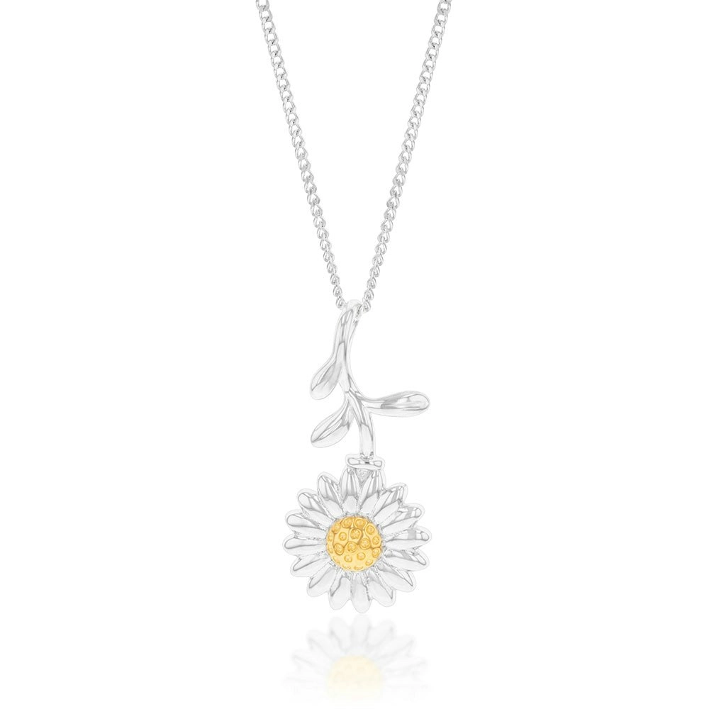 Sterling Silver Sunflower With Stem And Yellow Center Pendant