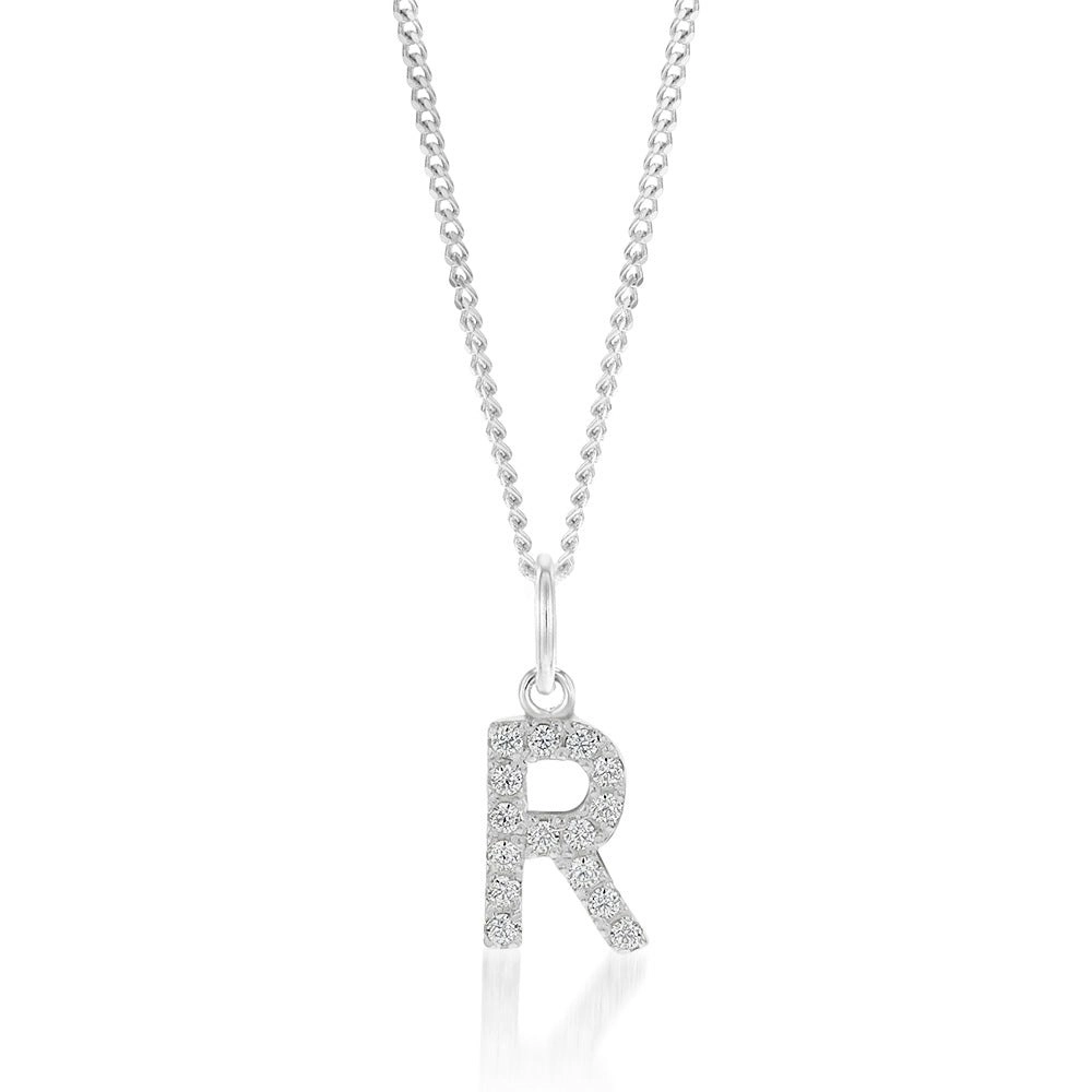 Sterling Silver Cubic Zirconia Initial "R" Pendant