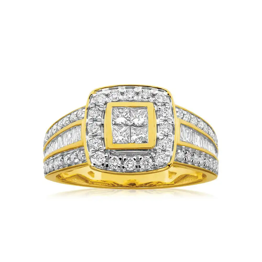 9ct Yellow Gold 1 Carat Diamond Ring Set with 76 Stunning  Diamonds