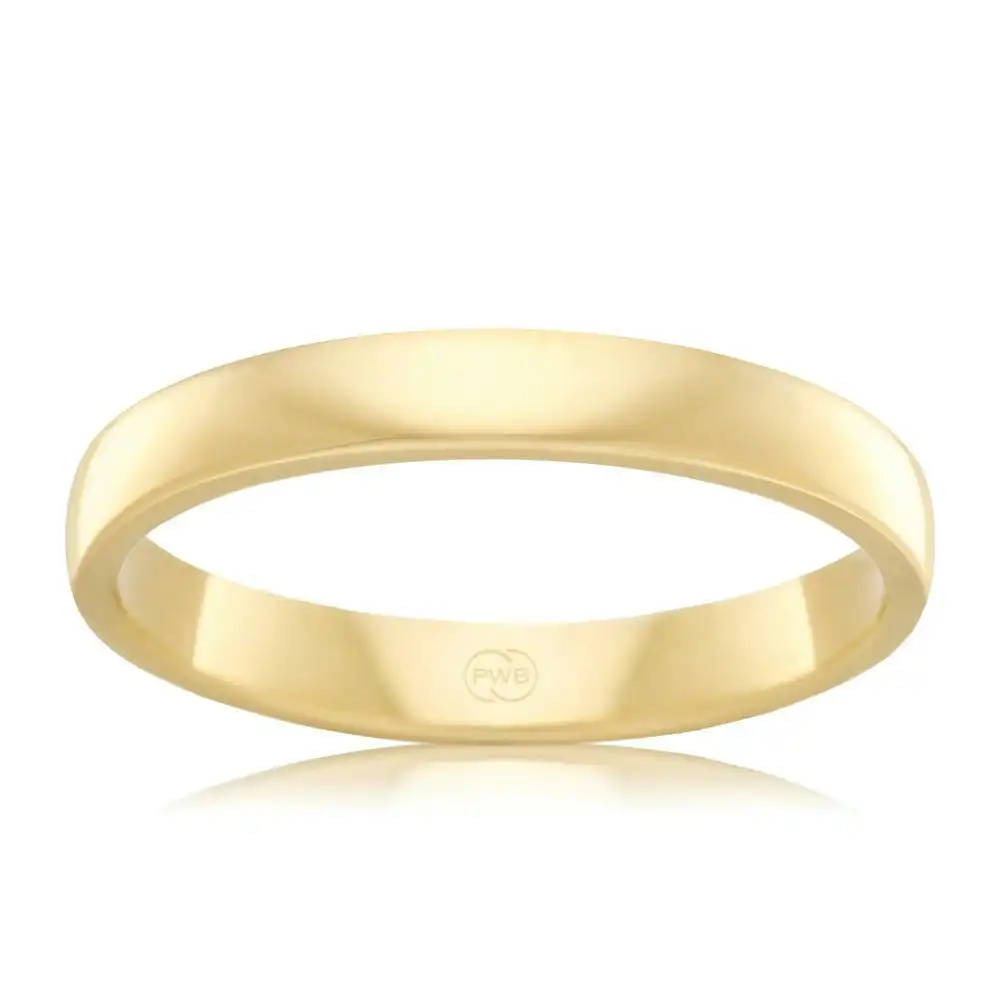 9ct Yellow Gold 3mm Classic Barrel Ring. Size K