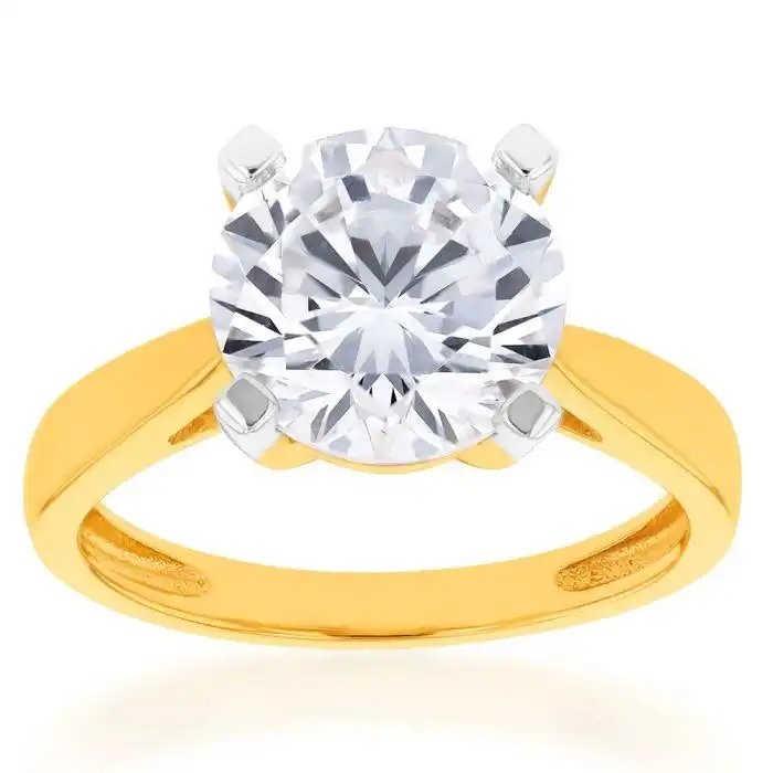 9ct Yellow Gold 3.00ct Diamond Equivalent 9.5mm Zirconia Solitaire Ring