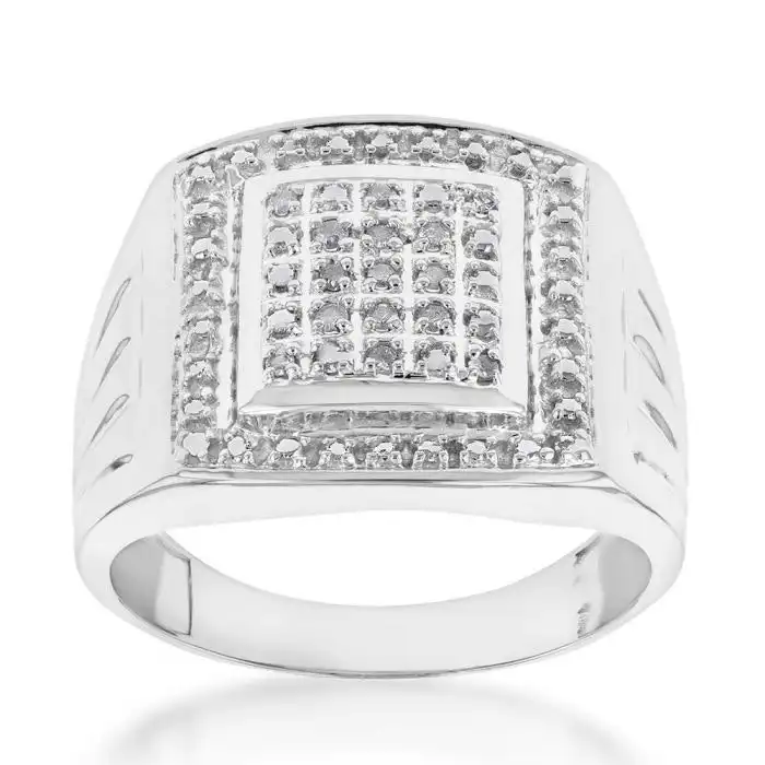 10 Points of Diamond Gents Ring in Sterling Silver