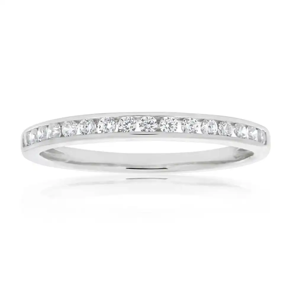 Sterling Silver Rhodium Plated Zirconia Channel Ring