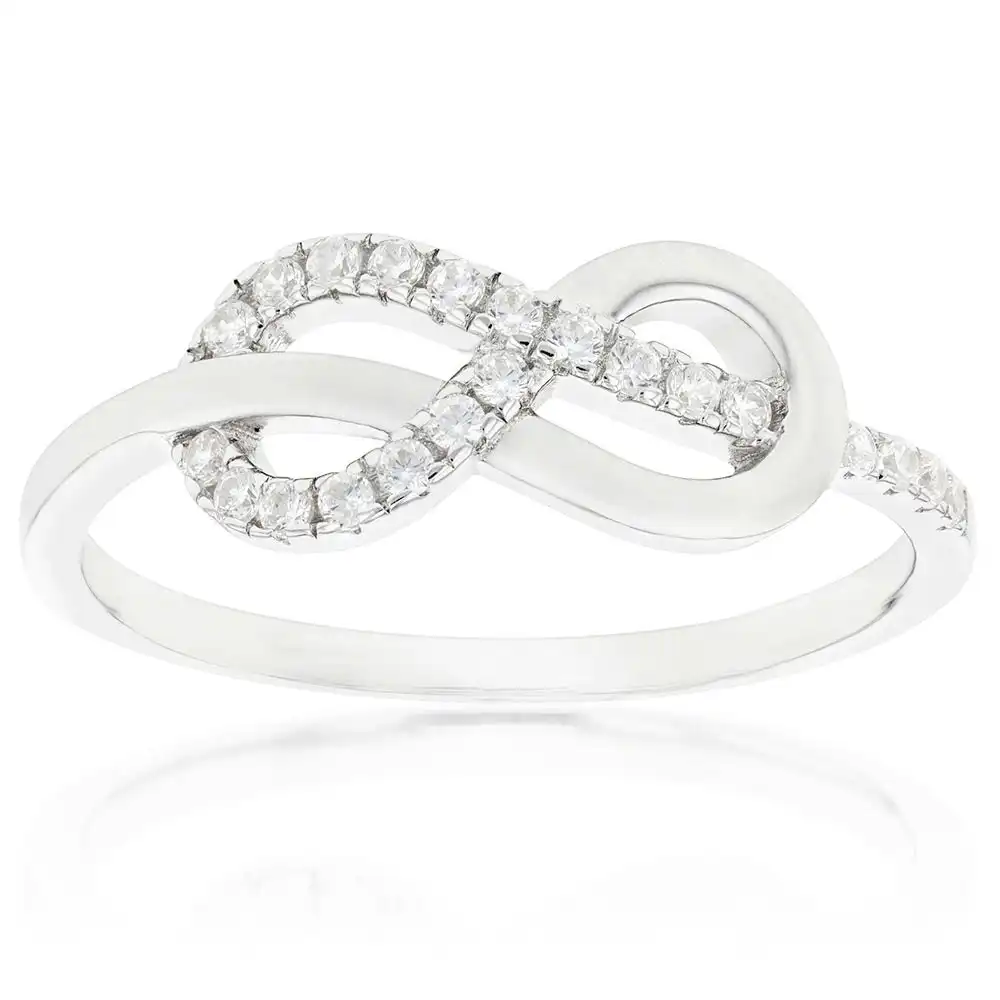 Sterling Silver Rhodium Plated Cubic Zirconia Infinity Ring