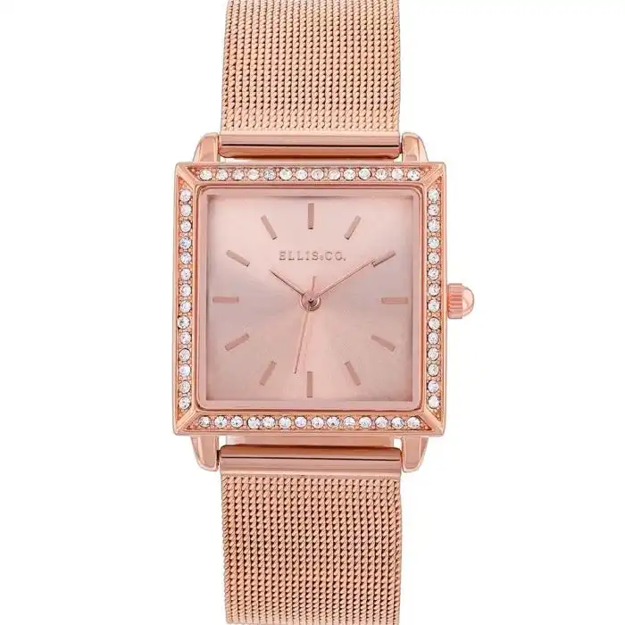 Ellis & Co Jayde Stone Set Rose Gold Tone Stainless Steel Womens Watch