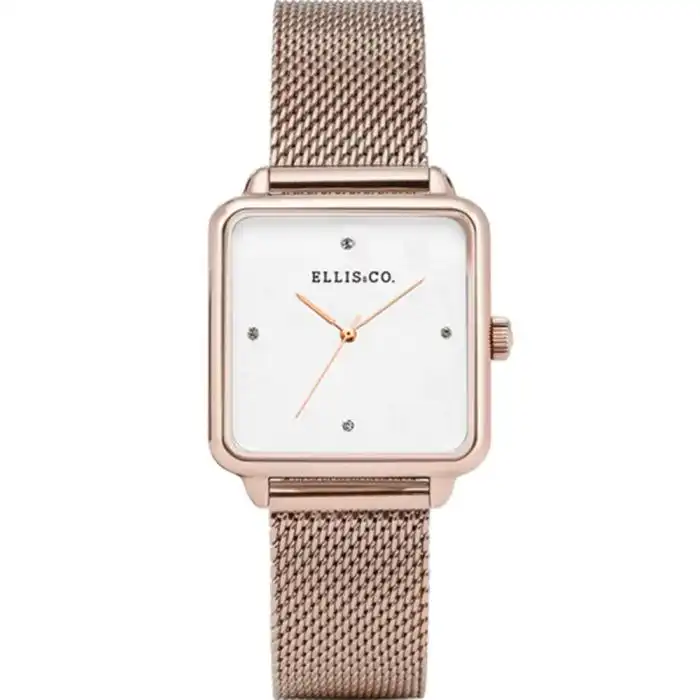 Ellis & Co 'Alyssa' Rose Stainless Steel With Stone Set Dial Womens Watch