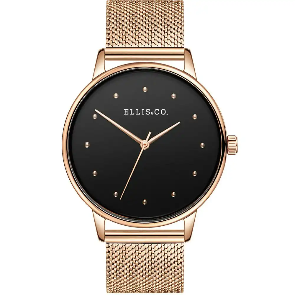 Ellis & Co Layla Black Dial Rose Mesh Womens Watch