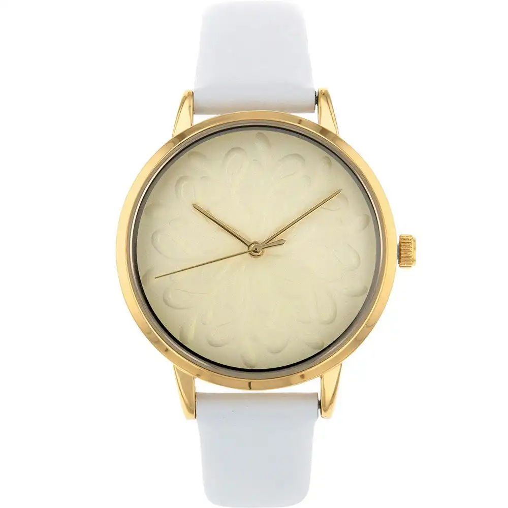 Ellis & Co Patterned Dial White Leather Womens Watch