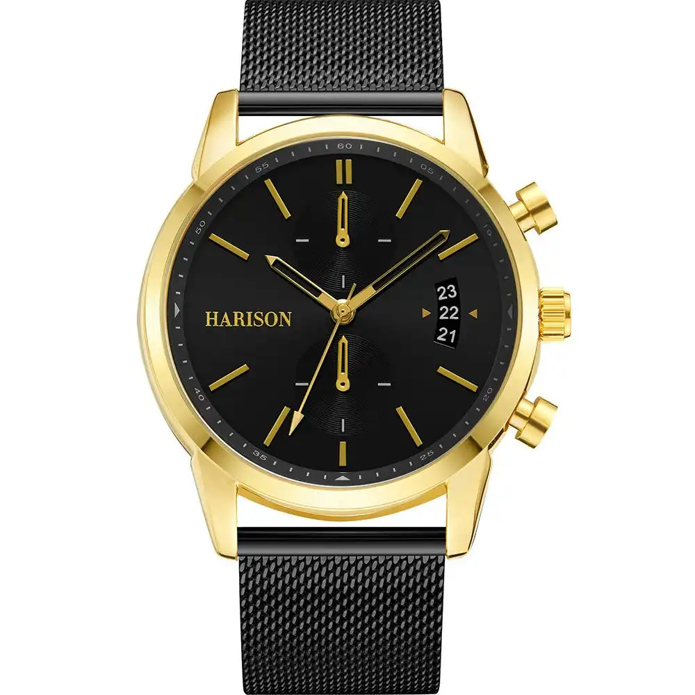 Harison Black Stainless Steel Mesh Mens Watch