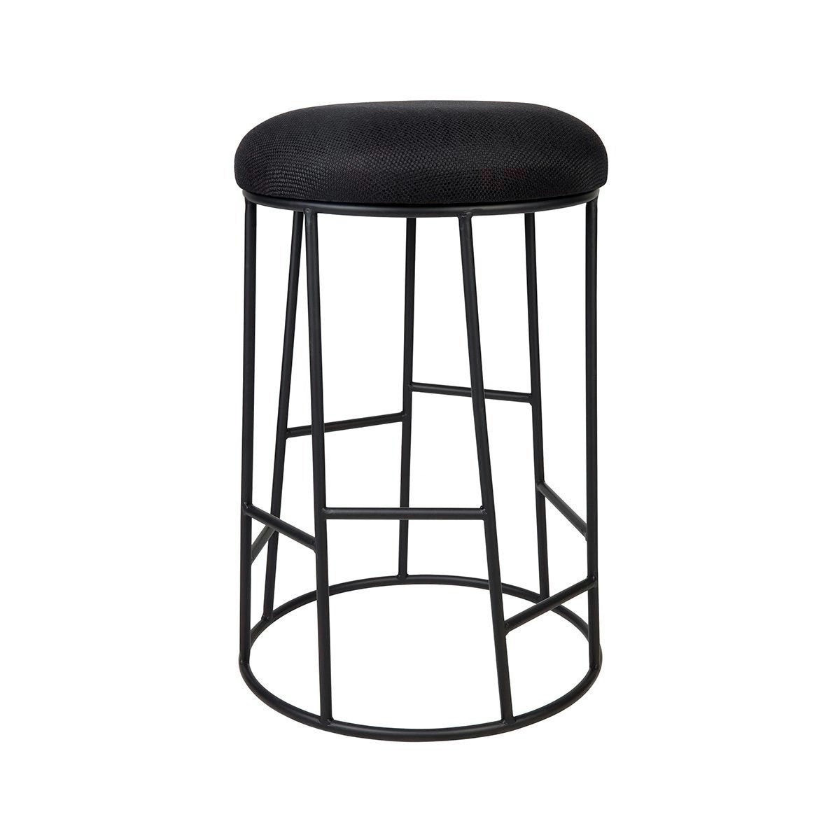 Aiden Black Steel Kitchen Stool - Black Linen