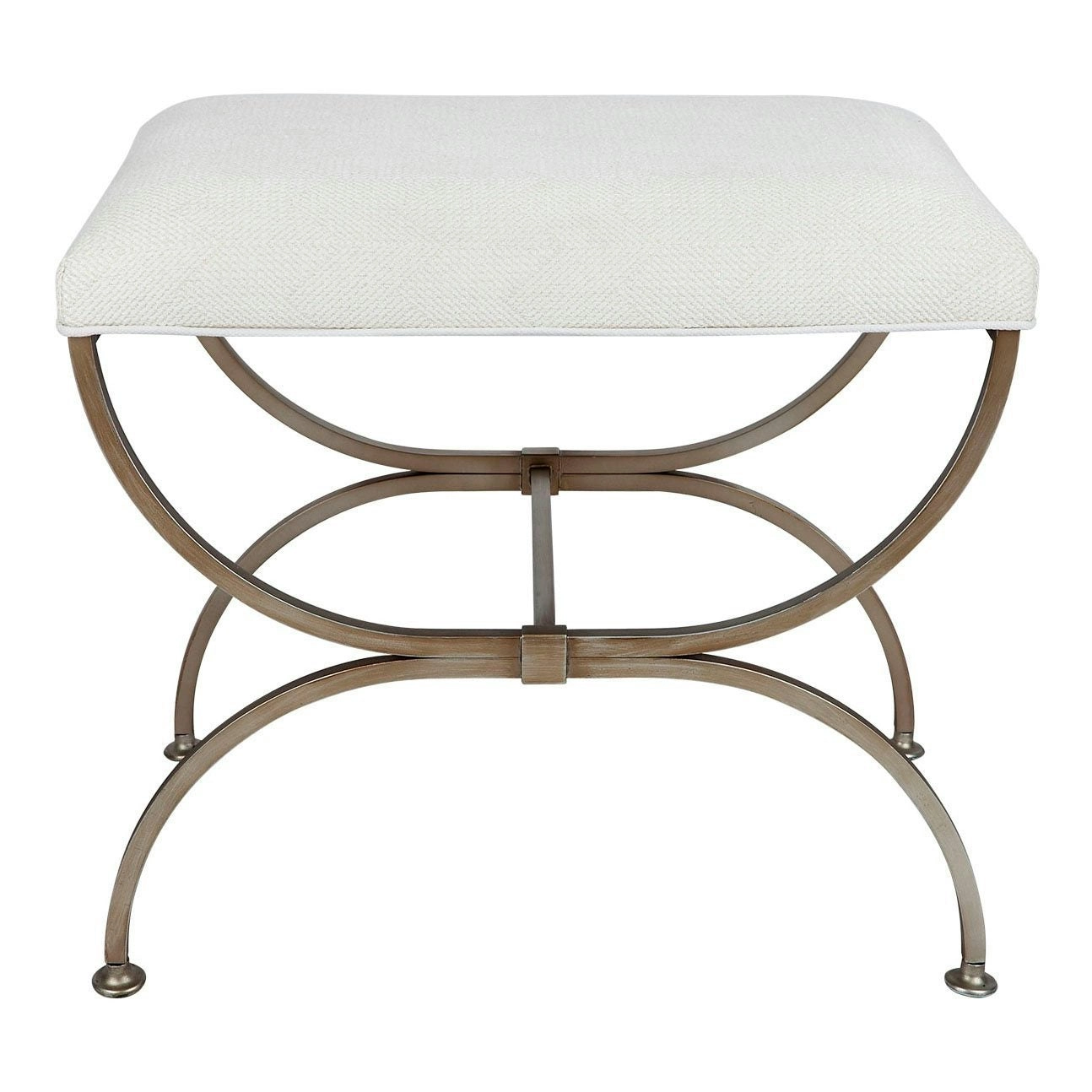 Novak Antique Gold Iron Stool -  Natural Linen