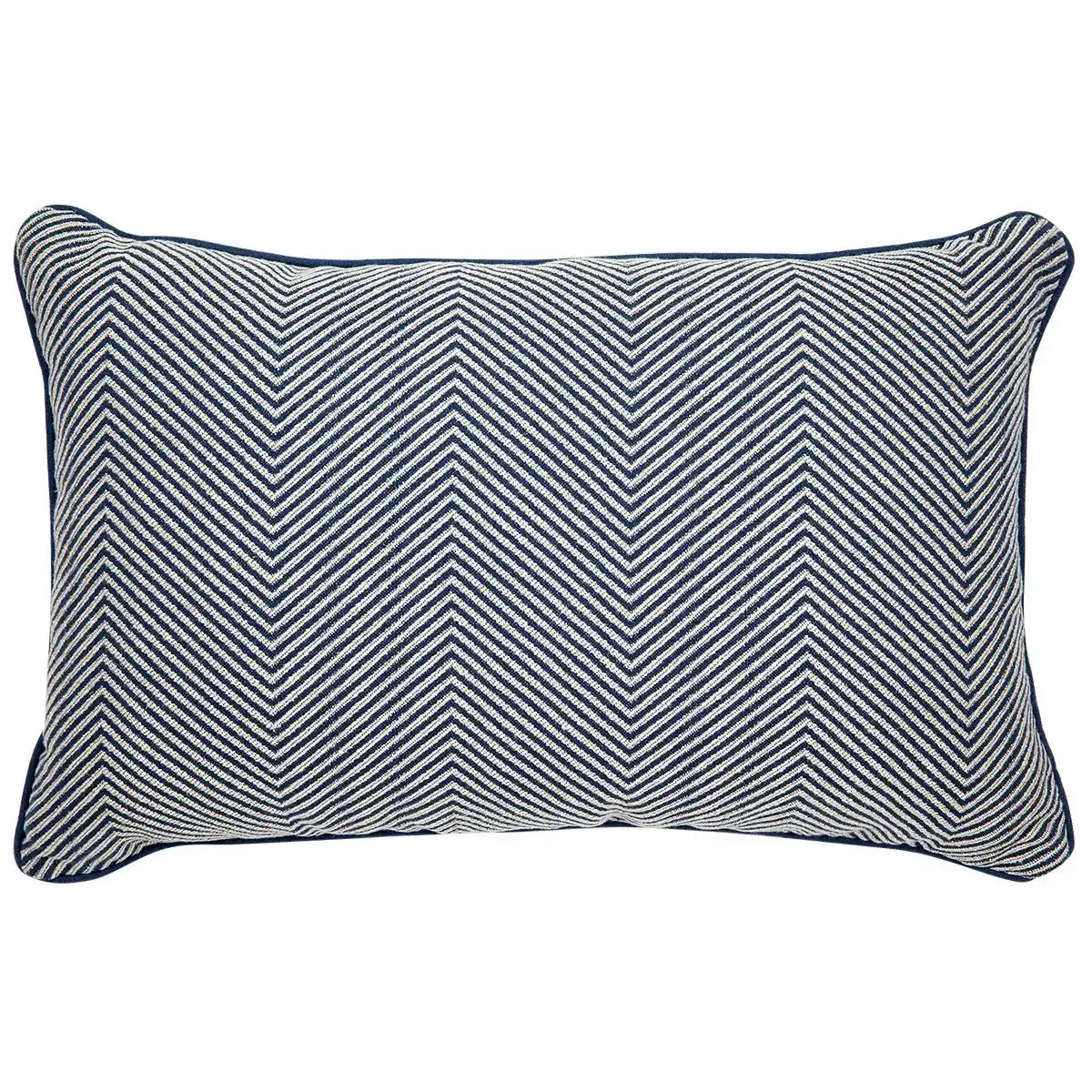 Candace Rectangle Feather Cushion - Chevron Blue Linen