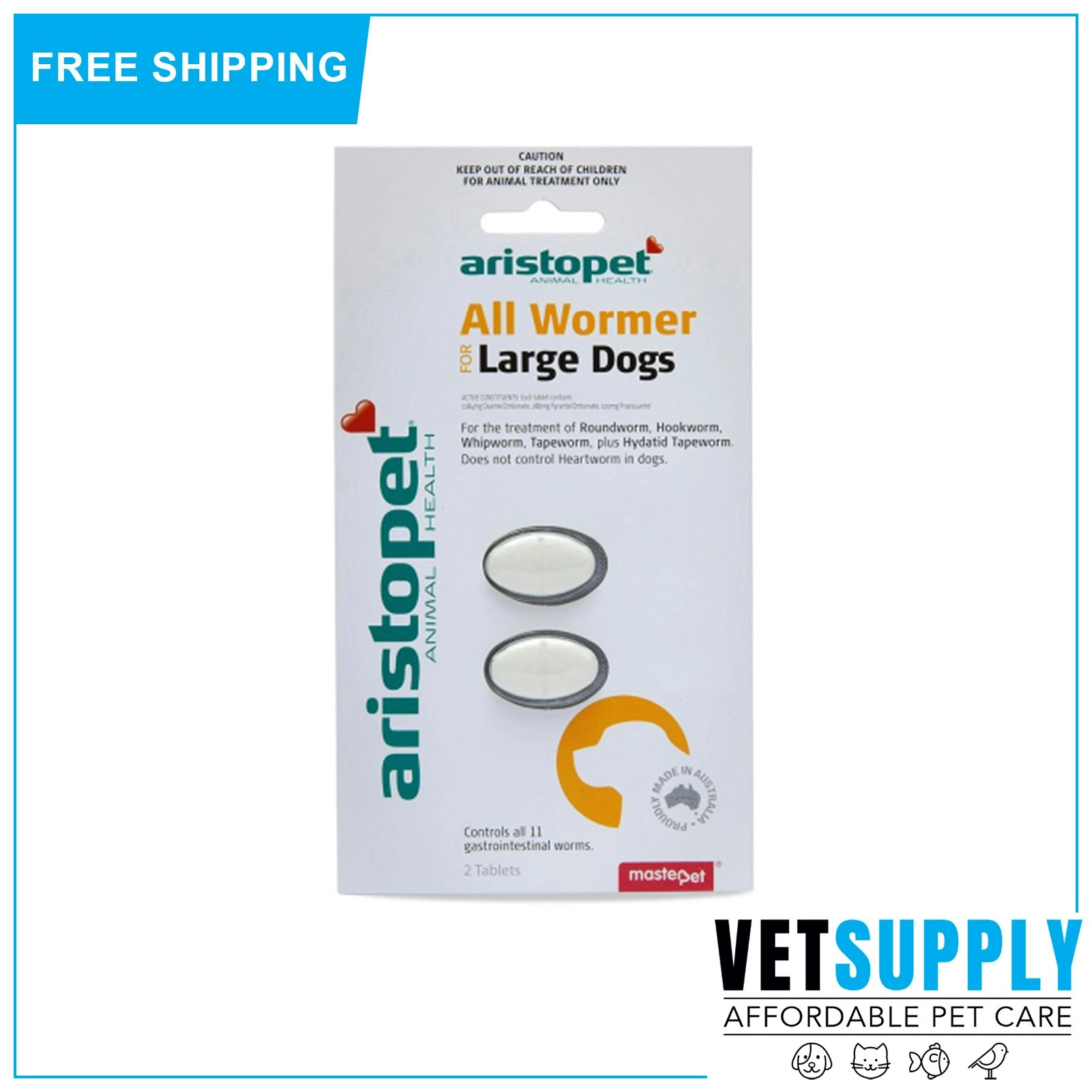 Aristopet Allwormer For Large Dogs 20 Kg 2 Tablets