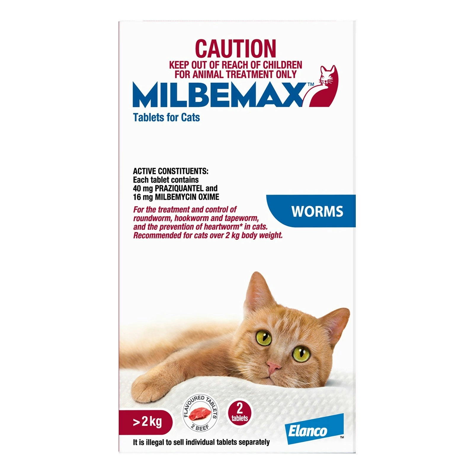 Milbemax Allwormer Tablets For Large Cats Over 2 Kg 2 Tablet