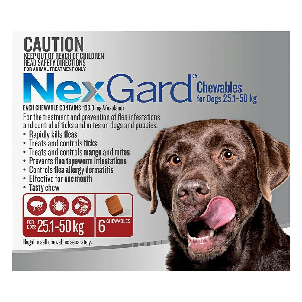 Nexgard Chewables For Dogs 25 - 50 Kg (Red) 6 Chews