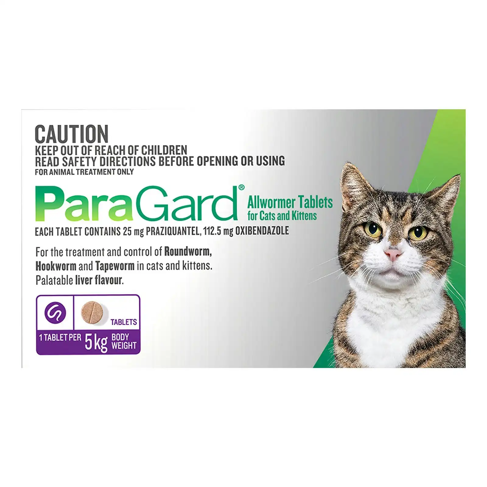 Paragard Allwormer Tablets For Cats and Kittens 5 Kg 4 Tablets PURPLE