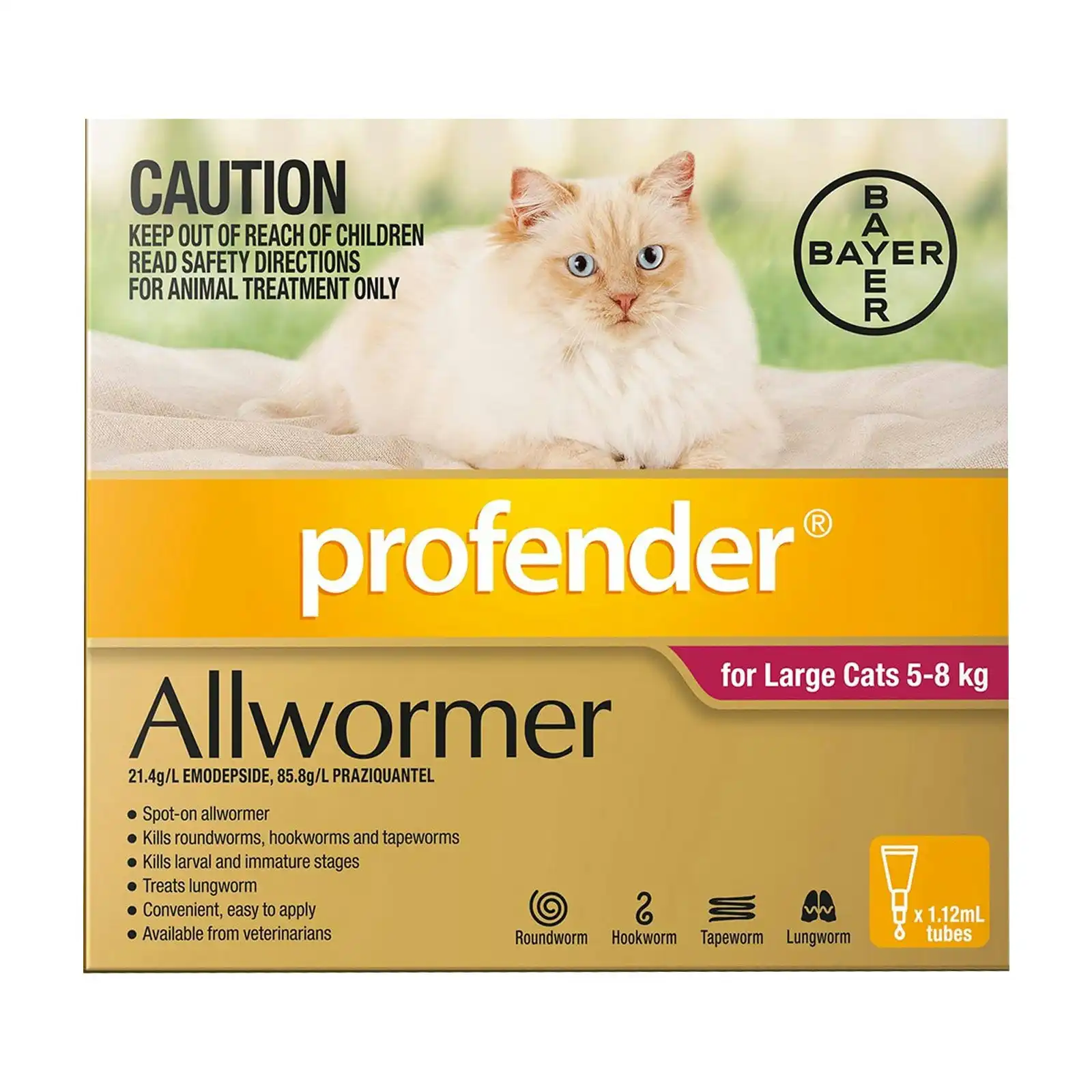 Profender Allwormer For Large Cats 5 To 8Kgs (Pink) 2 Pipettes