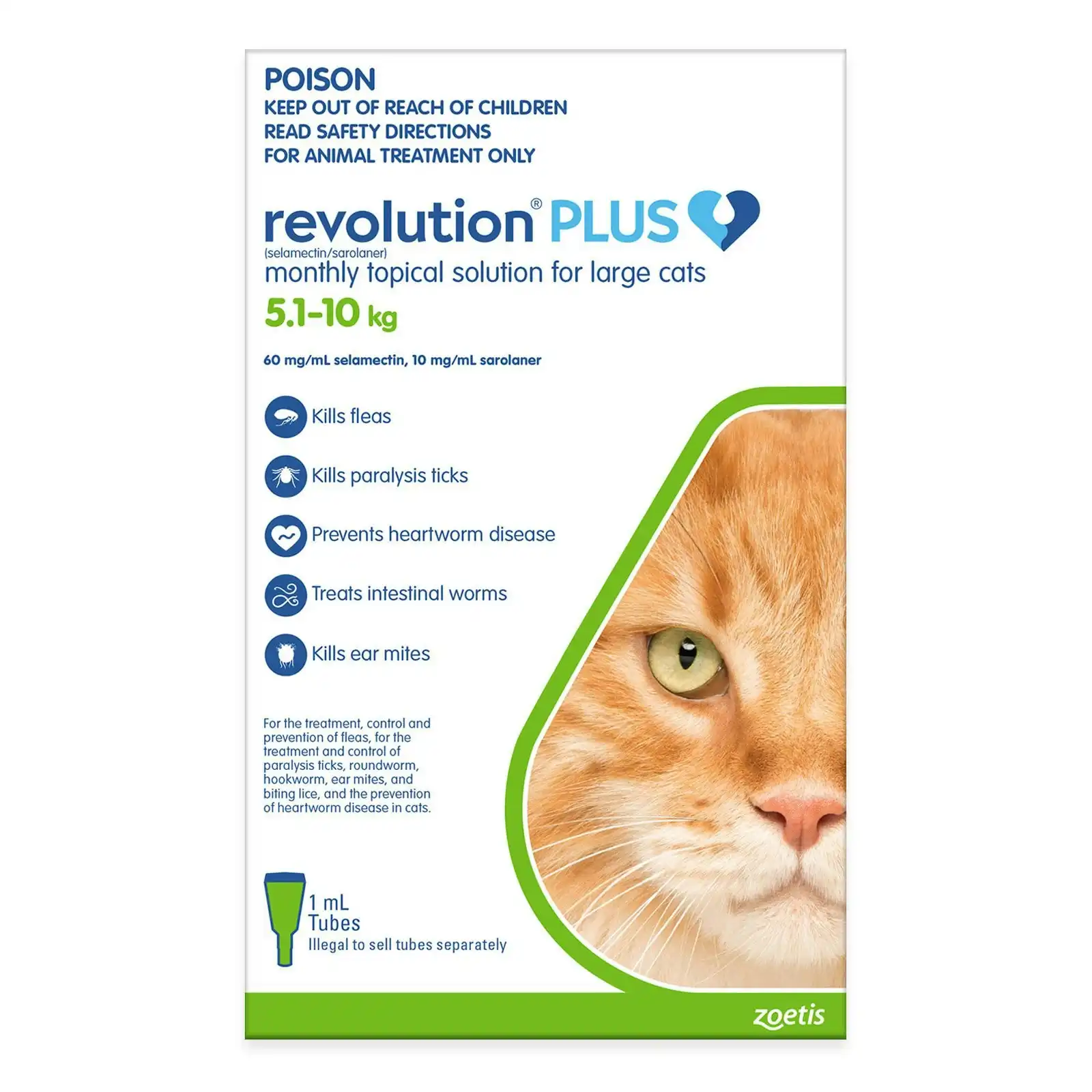 Revolution Plus for Large Cats 5 to 10 Kg (Green) 12 Pipettes