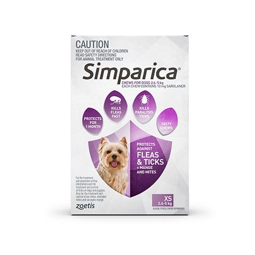 Simparica for Very Small Dogs 2.5 to 5 Kg (Purple) 3 Chews