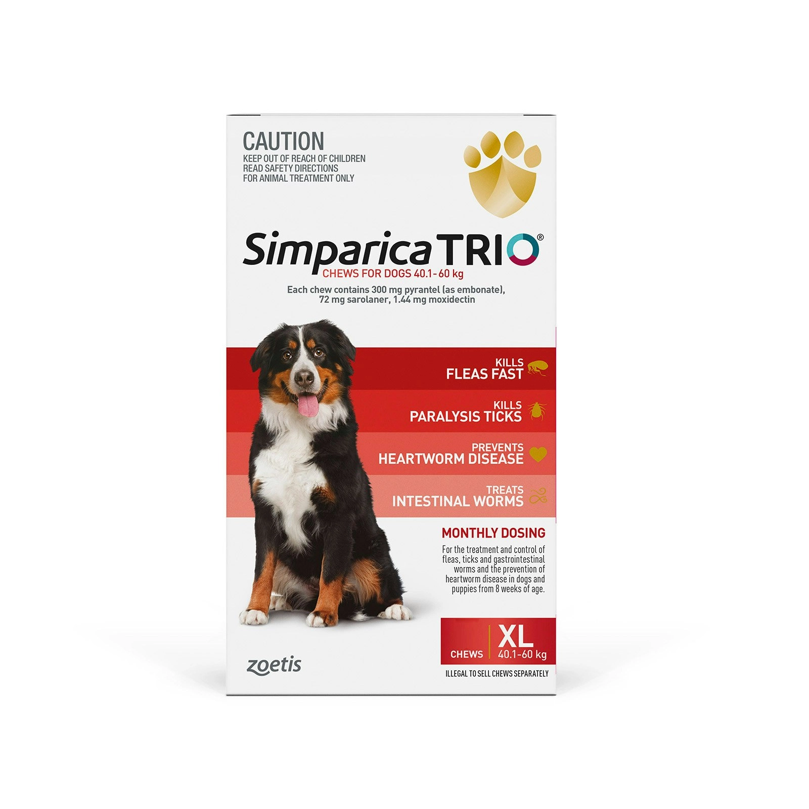 Simparica Trio for Extra Large Dogs 40.1 to 60 Kg (Red) 3 Chews