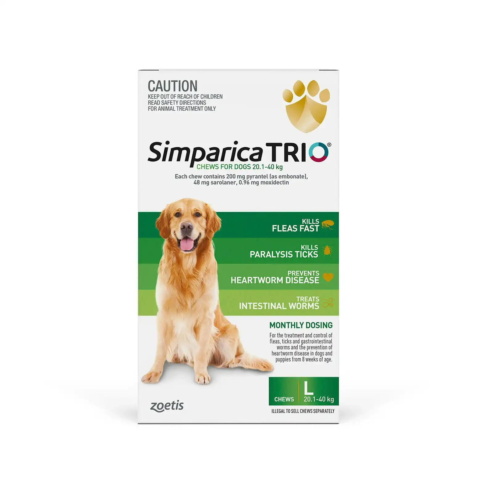 Simparica Trio for Large Dogs 20.1 to 40 Kg (Green) 6 Chews