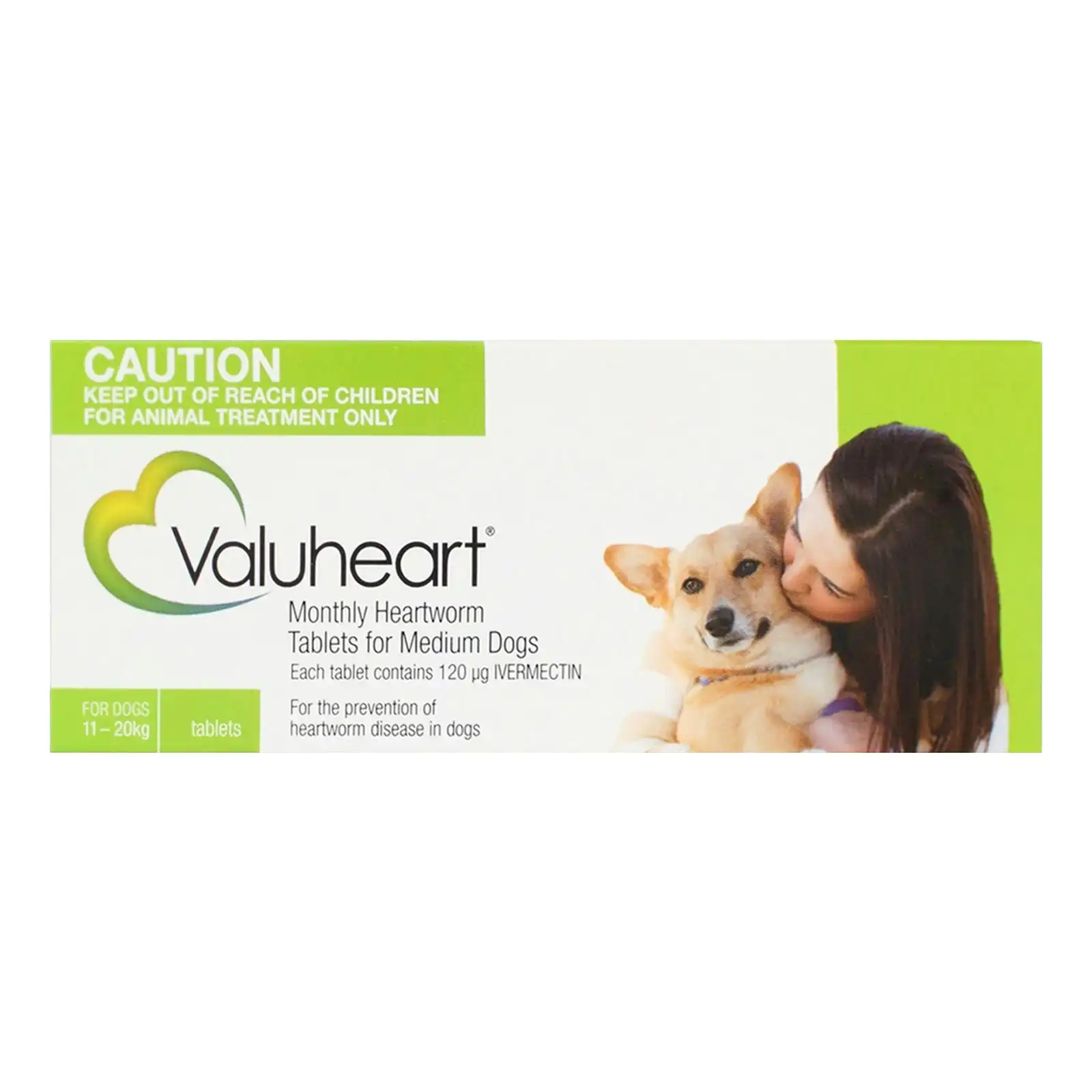 Valuheart Heartworm Tablets For Medium Dogs 11 to 20 Kg (Green) 12 Tablets