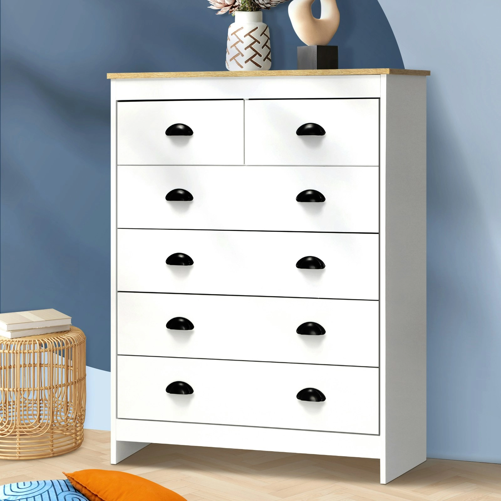 Oikiture Tallboy 6 Chest of Drawers White KUKA