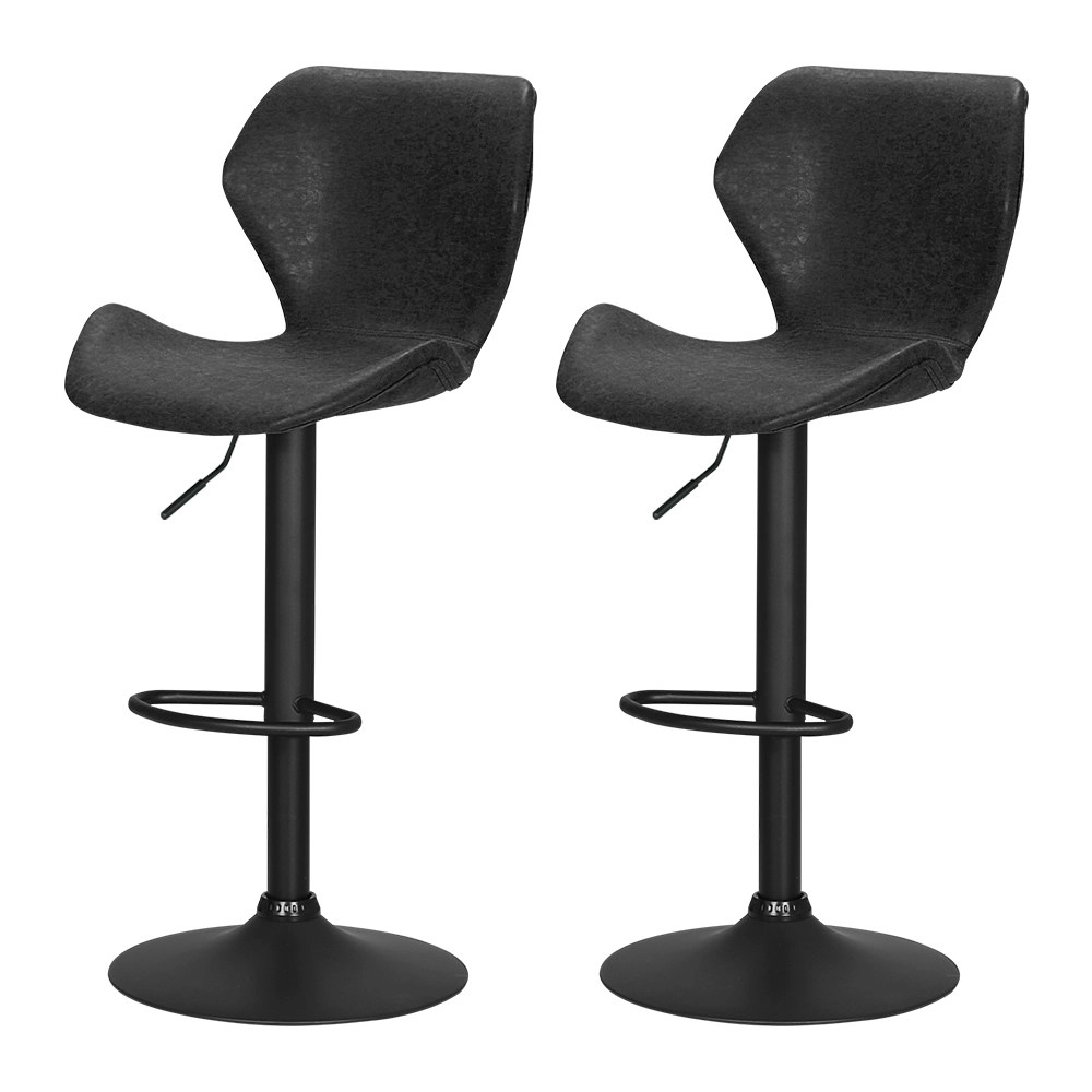 Artiss 2x Bar Stools Vintage Leather Gas Lift Black