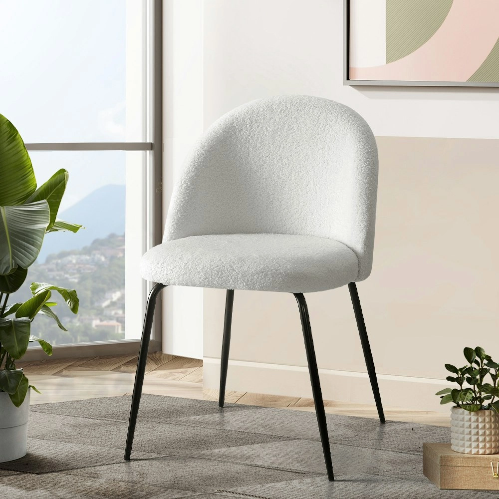 Artiss Dining Chairs Accent Chairs Armchair Kitchen Sherpa Boucle Chair White