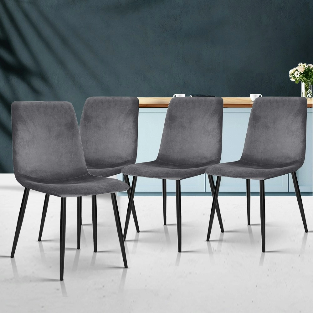 Artiss Dining Chairs Set of 4 Velvet Horizontal Slope Grey